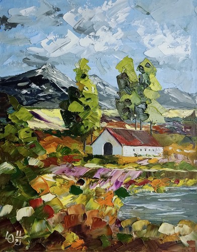 Original oil painting mountain - original,